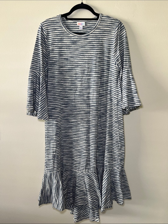 LuLaRoe Dresses & Skirts - LuLaRoe Striped Navy and White Ruffle-Hem Women's Dress